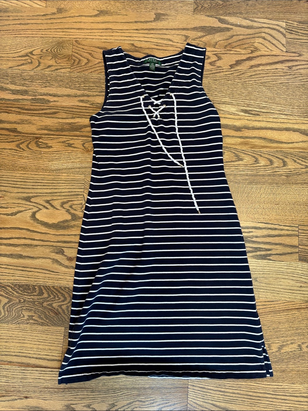 Lauren Ralph Lauren Sleeveless Navy & White Striped Lace-Up Dress, S